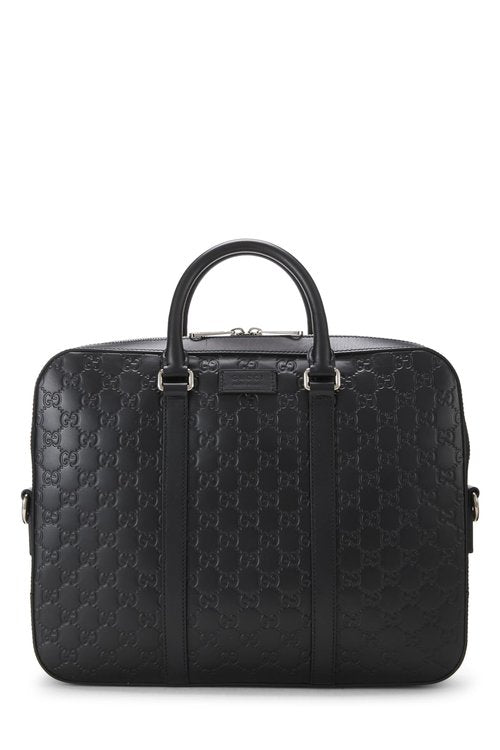 Gucci, Pre-Loved Black Guccissima Briefcase, Black