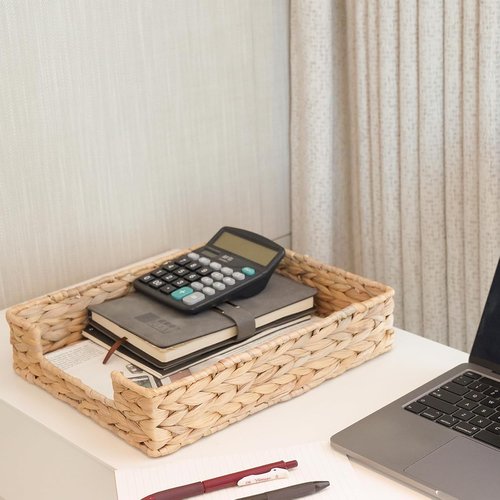 PINXIURY Water Hyacinth Letter Tray - Stylish A4 File Organizer for Desk & Mail Storage