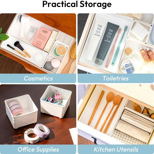 carrotez Pack of 4 Plastic Drawer Organizers for Kitchen, Bathroom, Office - Versatile Storage for Makeup, Hair Accessories, Desk Essentials, and More