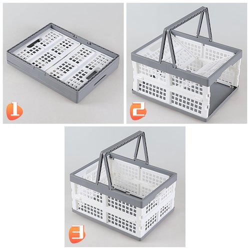 Dehouse 15 L Collapsible Plastic Shopping Basket, 2 Pack Foldable Storage Crates with Handles