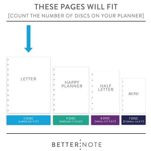 BetterNote 2026 HORIZONTAL Calendar Refill for Disc Notebook, Fits Levenger Circa, Staples Arc Jr, TUL Office Depot, Happy Planner, InkWell Press, MAMBI, NOTIQ (Modern, 11-Disc, 8.5"x11")