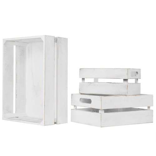 MyGift Vintage White Wood Nesting Storage Boxes, Multipurpose Decorative Crates for Fruit Basket, Desk Organization, Dorm Room Organizer, Bathroom Toiletries Storage Bins, 3 Piece Set