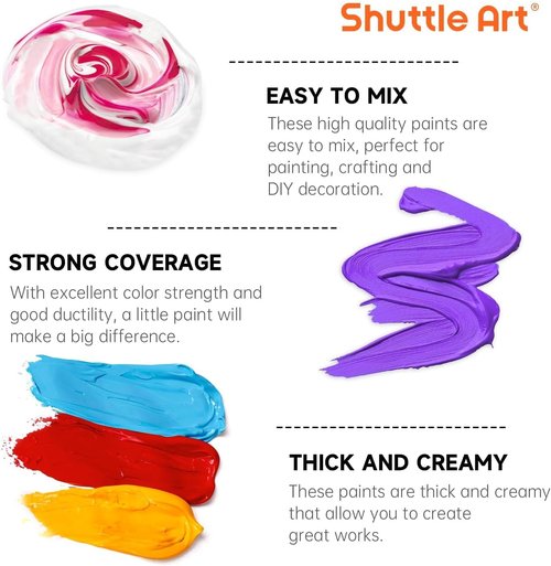 Shuttle Art Acrylic Paint Set - 18 Rich Pigmented Colors | 250ml Bottles for Artists & Kids