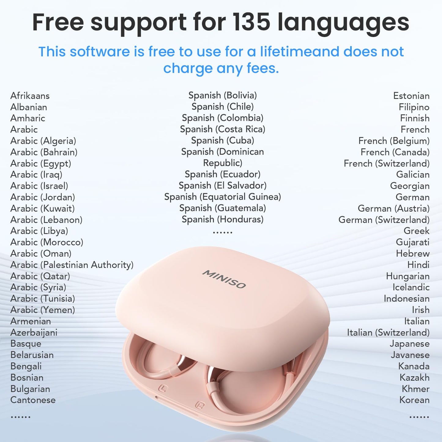 MINISO X33 AI Translation Wireless Earbuds Open Ear Earbuds Bluetooth IPX5 Waterproof 35Hrs Playtime On Ear Headphones Immersive Premium Sound Long Distance Connection Headset with Charging Case Pink