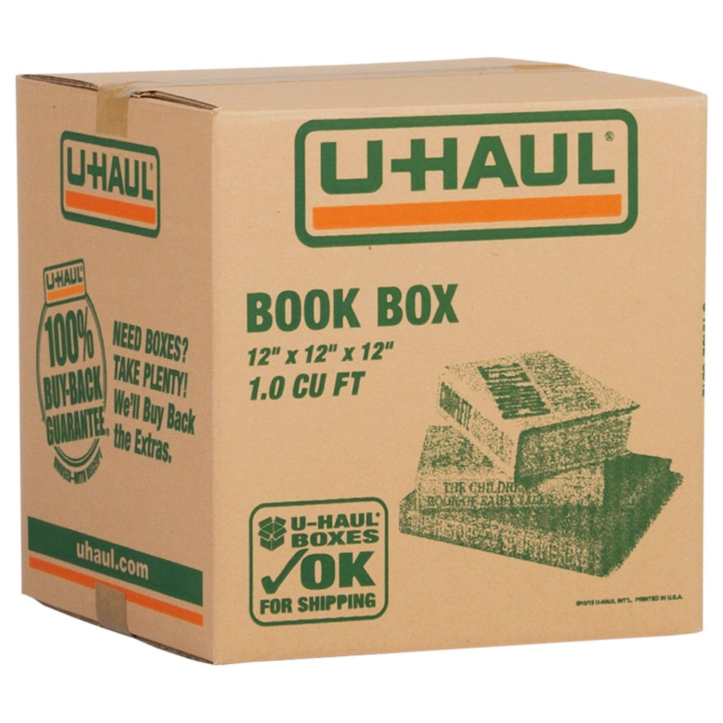 U-Haul 11-Piece Book Moving & Shipping Box Kit with Handles – Includes 10 Book Boxes (12” x 12” x 12” L x W x H) and 1 Roll of Packing Tape