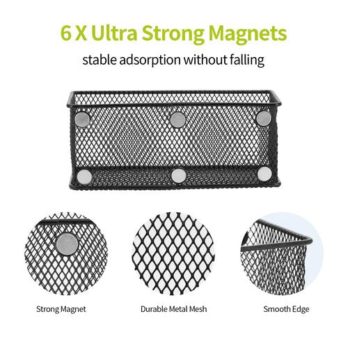Neudeco Locker Shelf Organizer, Magnetic Pencil Holder, Metal Storage Basket for Whiteboard, Refrigerator, Ideal Cabinet for School, Black (Pack 3M)