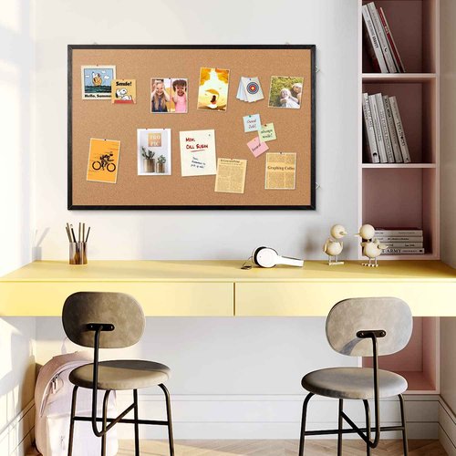 Cork Board Bulletin Board, 36" X 24“ Decorative Hanging Pin Board for Wall with Natural Wood Frame, 50 Push Pins Included