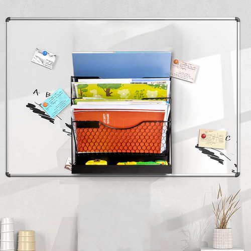 Magnetic File Holders, 4 Tier Magnetic Paper Holders for Office File Cabinet,Refrigerator, Whiteboard, No Drilling Installation Magnetic Mail Holder Basket Storage Folder Holder,2pack