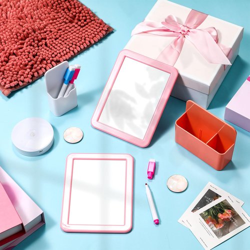 Chuangdi 24 Pcs Locker Accessories Kit Magnetic Organizer Set with Mirror Whiteboard Locker Rug Storage Box LED Light and Hook Back to School Essentials Decoration for Girls School Supplies(Pink)
