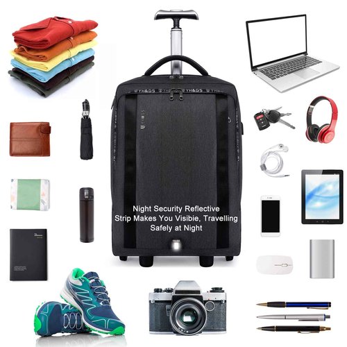 Rolling Backpack, Travel Backpack with Wheels, Rolling Backpack for Women Men, Carry on Luggage with Rolling Laptop Backpack for Work, Fit 17.3 Inch Notebook (Black)