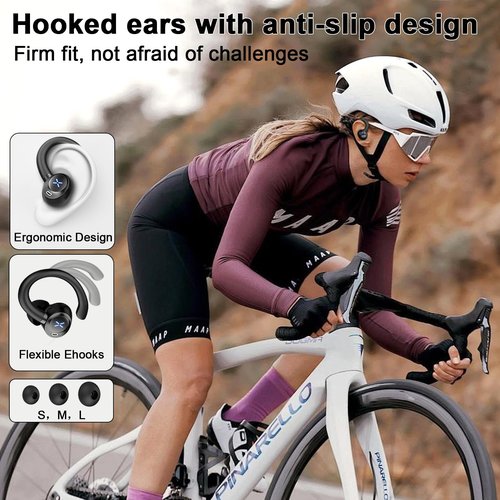 Wireless Earbuds, Bluetooth 5.4 Headphones Stereo Deep Bass with Earhooks, 50H Bluetooth Ear Buds with Noise Cancelling Mic, Fast Charging Digital Display IP7 Waterproof Earphones for Workout/Sports