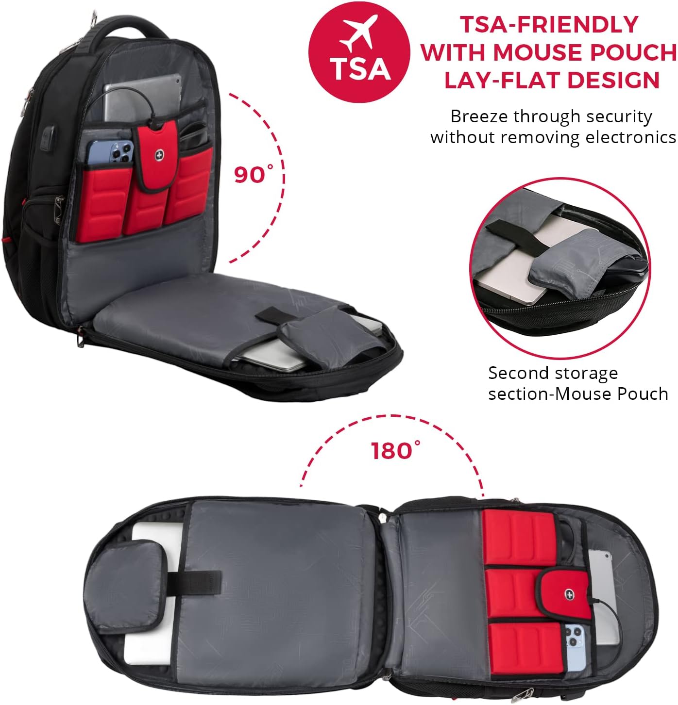 Swissdigital Travel Backpack - TSA Friendly, USB Charging & RFID Protection for 15.6" Laptops - Black | J14-BR