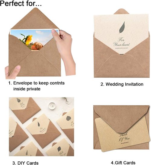 Kraft Envelopes | 100 Pack Brown Invitation Envelopes for Weddings, Baby Showers & Office (5.25" x 7.25")