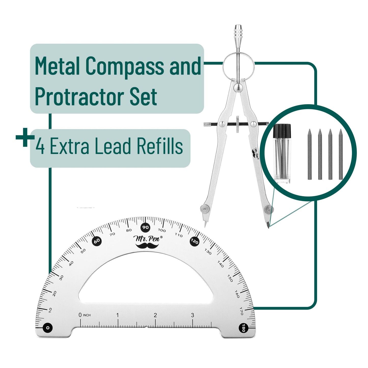Mr. Pen- Metal Protractor and Metal Compass Set, Compass for Geometry