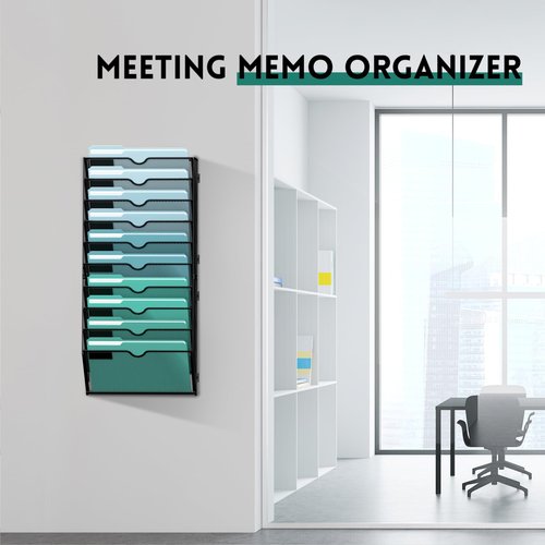 SUPEASY 10-Tier Wall File Organizer, Hanging Wall Files for Papers, Folders, Magazines, Wall Organizer for Clipboard, Assembly Needed, Black