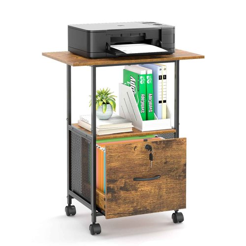 ThreeHio Small Filing Cabinet with Lock, Printer Stand with File Storage, Rolling Locking File Cabinet with Drawer Vertical File Cart with Wheels, Lockable Filing Cabinet for Home Office