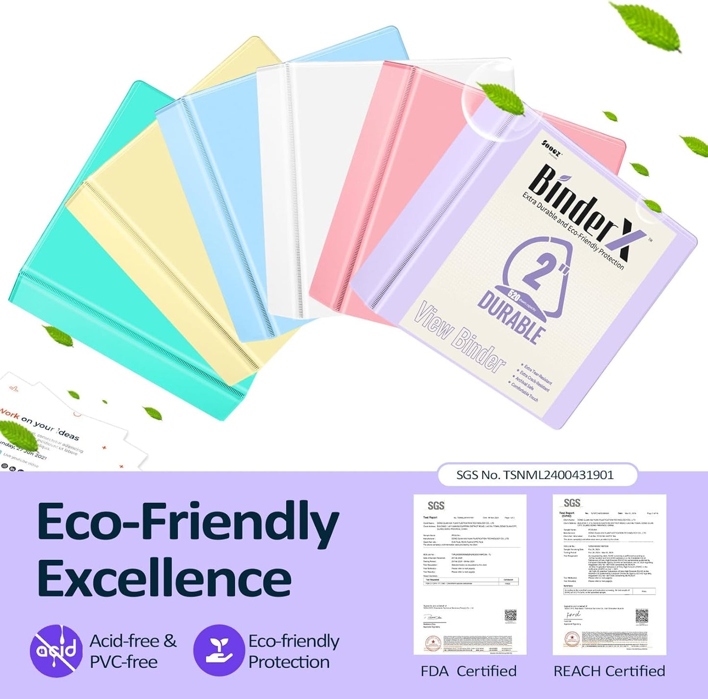 Sooez BinderX Extra Durable 2-Inch 3-Ring Binder - Holds 520 Sheets | Customizable Olive Green Cover