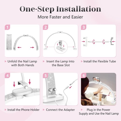 LIONVISON Half Moon Light for Nail Desk: 31-inch Manicure Table Light with Phone Holder for Beginner DIY - 48W Professional Half Moon Lamp for Nail Tech,Eyelash,Makeup,Tattoo