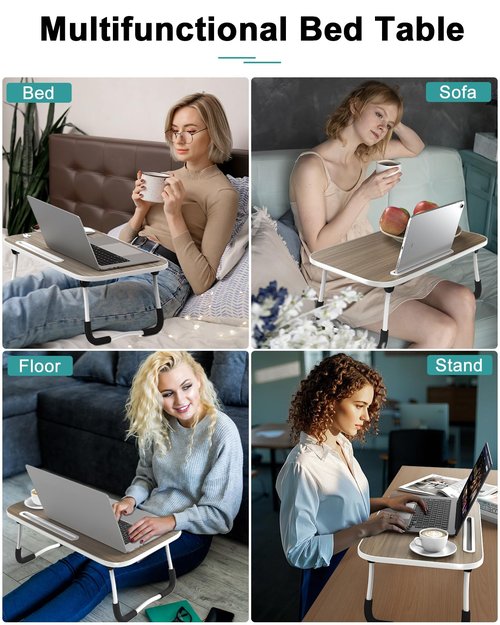 Foldable Lap Desk with Tablet Slot, Portable Laptop Desk for Bed, Lightweight Bed Desk for Working Writing Drawing Eating on Couch Floor, Brown (20.8"×11.8")