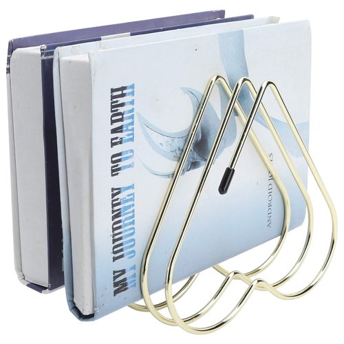 Estink Desk Book Storage Rack, 5 Slot Heart Shaped Book Shelf Telescopic Files Folder Stand Office File Organizer Bookshelf Decor Craft Supplies for Office Home Desk Decoration (Gold)