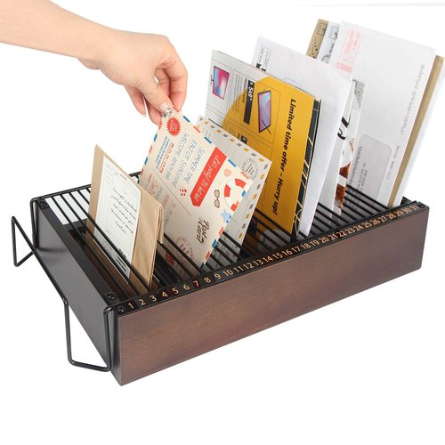 JACKCUBE Design Wood Monthly Office Desktop Bill & Mail & File Organizer Storage with Steel Divider Holder 31section, Entryway or Printer table Living room Kitchen (MK487A)