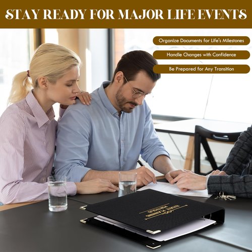 MotiMind 2 Pcs Estate Planning Portfolio Binder, Sturdy Linen 3-Ring Binder with Gold Debossed Title and Index Tab Dividers Estate Death Planning Organizers Stores, 11.8x11x2inch
