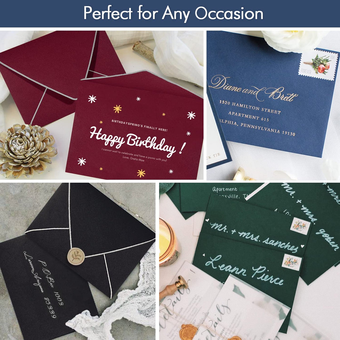 A7 Navy Envelopes With Silver Border, Invitation 5 x 7 Envelopes - 50 Pack For 5x7 Cards| Self Seal| Perfect for Weddings, Invitations, Photos, Baby Shower| 5.25 x 7.25inch (Nbole Blue-Silver Border)