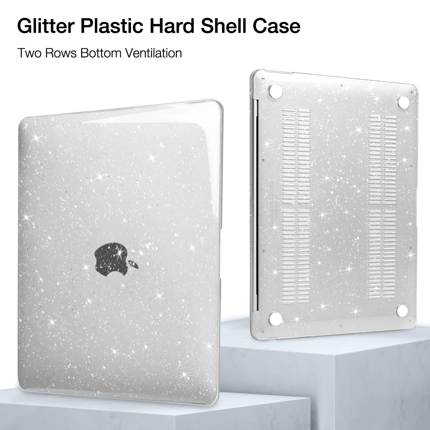 MOSISO Compatible with MacBook Air 13 inch Case 2022 2021 2020 2019 2018 A2337 M1 A2179 A1932, Glitter Plastic Hard Shell&Keyboard Cover&Screen Film&Storage Bag for MacBook Air 13 inch, Transparent