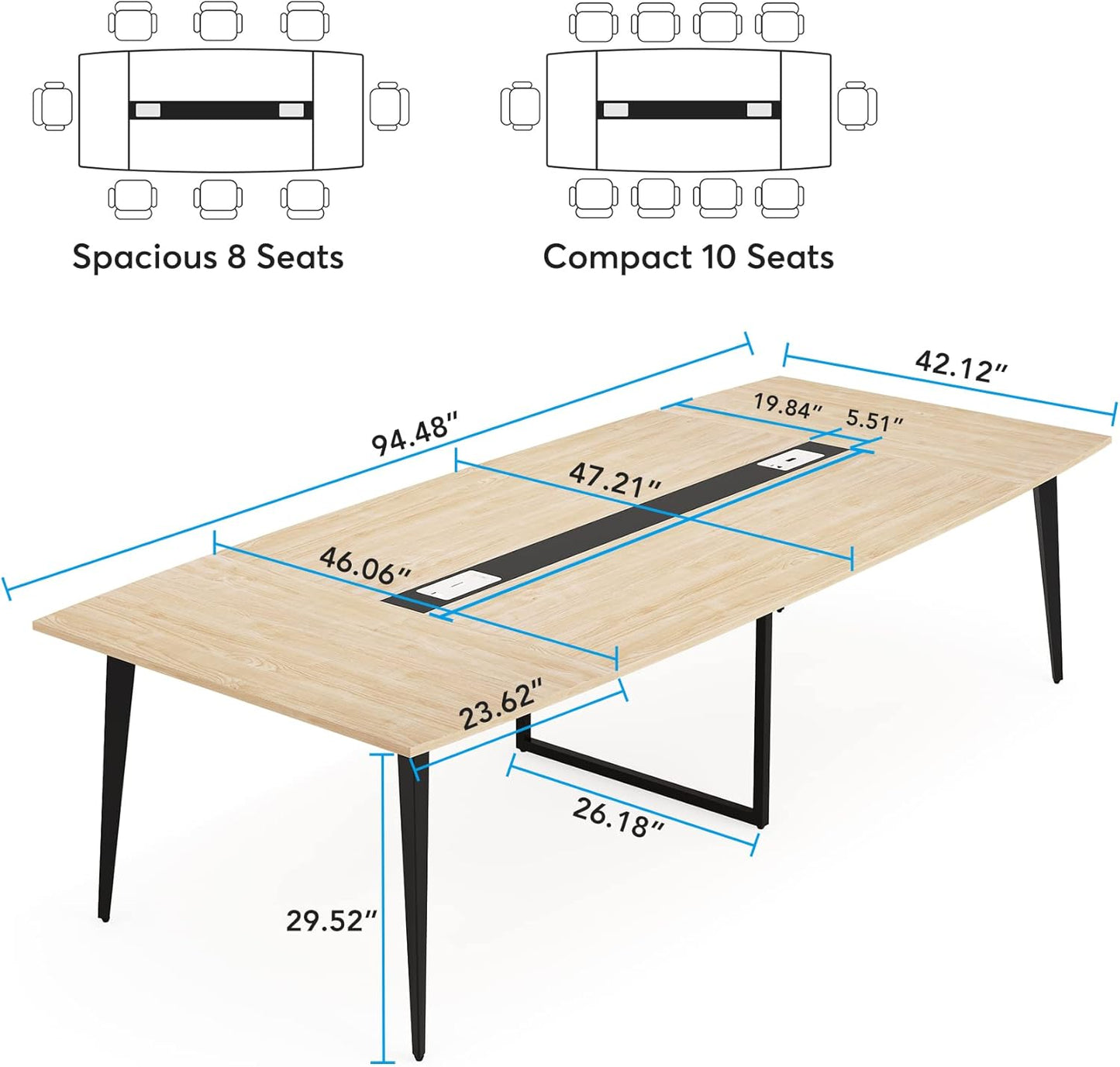 Tribesigns 8FT Conference Table - Modern Boat Shaped Meeting Table with Grommet | Light Wood Grain Finish