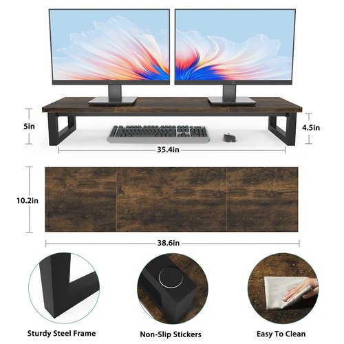 YAOHUOO Dual Monitor Stand Riser, 39Inch Large Monitor Stands for 2 Monitors, Computer Monitor Stand, Wooden Desktop Oraganizer Shelf for Office Desk Computer,Laptop,TV