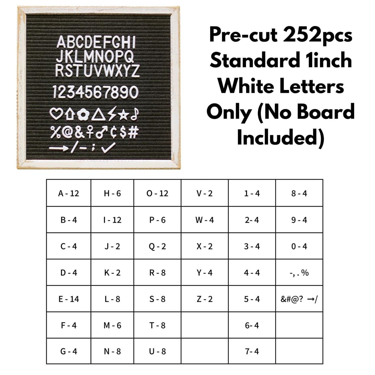 Letter Board Letters 252 pcs - Pre-Cut, Ready to Use - Durable 1" White Plastic Letters with Secure Packaging - Universal for Most Felt Boards (White)