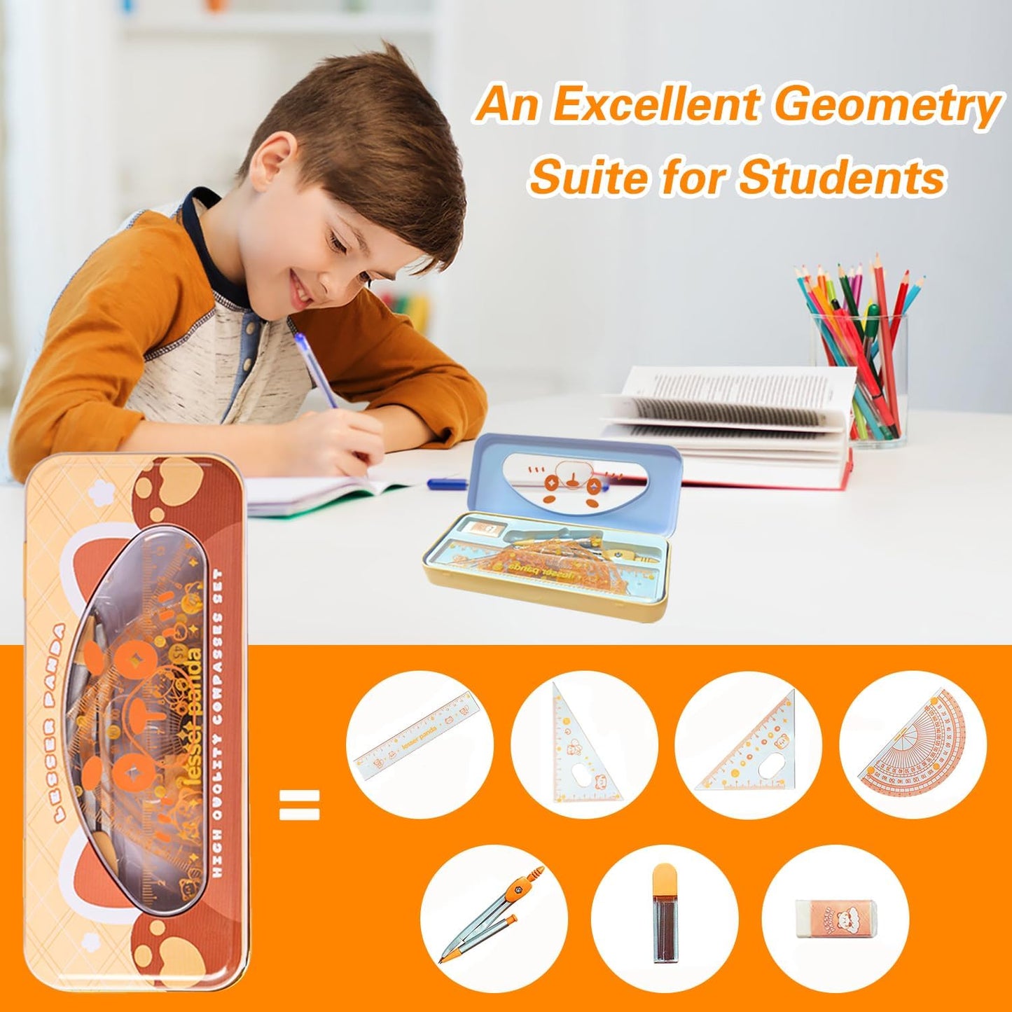 7Pcs Geometry Set | Math Protractor, Compass, Ruler & Mechanical Pencil - Essential Back to School Kit for Students