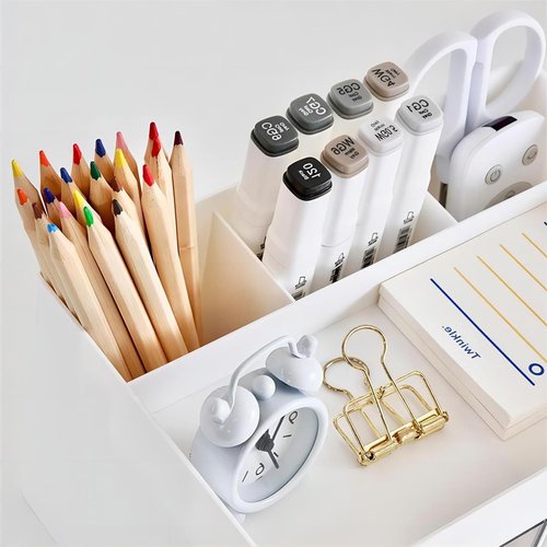 Catekro Desk Organizer with 4 Drawer, Multi-Functional Pen Pencil Holder for Desk, Office Supplies Organizer for Desk, Cute Desk Accessories with Plastic for Office, Home, School(White)