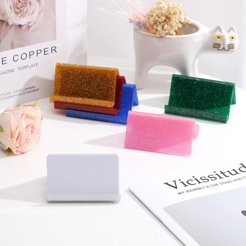 uxcell 3pcs Business Card Holder for Desk, Acrylic Bling Business Name Card Organizer Desktop Card Rack Display Stand for Office Exhibition Meeting Home, Red