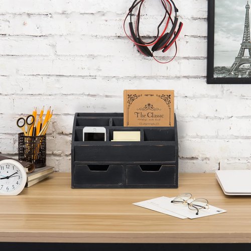 Sintosin Farmhouse Gray Black Countertop Mail Organizer with Drawers, Wall Mount Rustic Mail Sorter, Holder for Desk Table Office Storage