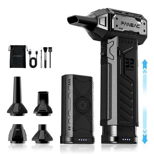 FANEAC Electric Air Duster, Ultra-Powerful Compressed Air Duster, 2 x Battery-Pack, 3-Gear Speed, 150,000 RPM BLDC Brushless Motor, for Keyboard, Computer, House, Indoor and Outdoor