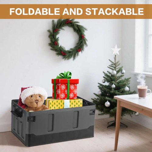 TOEEBR Collapsible Storage Bins with Lids, Portable Foldable Box with 2 Side Doors, Organizing Stackable Storage Cases Large Heavy Duty Utility Crates for Camp Fishing Car RV (Extra Extra Large-60L)