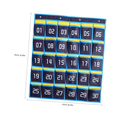 Anneome Classroom Pocket Chart Organizer with Phone and Calculator Holder for Teachers Wall Hanging Storage Bag with Hooks for Efficient Study and Organization