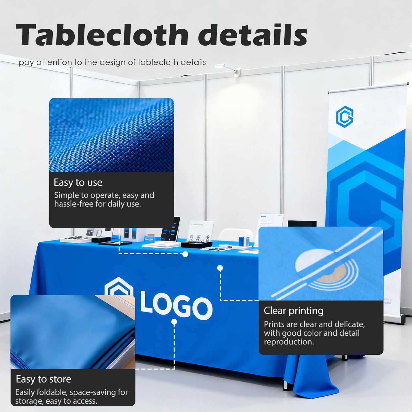 Raxovylz Custom Table Cloth with Logo Text Image Multiple Sizes 4FT 5FT 6 FT 8FT Personalized Tablecloth for Tradeshow Events School Associations Shop Church Club (Flat Tablecloth, 4FT Back Open)