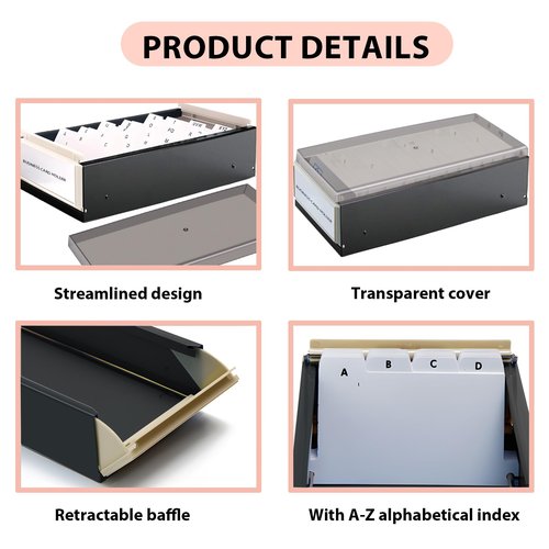 Daphilly Business Card Holder for Desk, Business Card Holder Organizer, Credit Card Organizer Case File Index Card Box Storage,with A-Z Tabs, Storage up to 600 Cards, Metal Structure (medium)