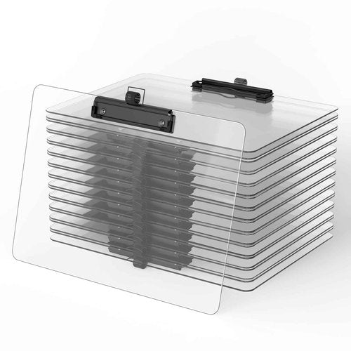 Juvealoe Horizontal Clipboard with Pen Holder, Clear 8.5 x 11 Plastic Clip Boards for Classroom, Teacher, Size 9 x 12.5 in, Landscape Layout, School & Office Supply(Pack of 25)
