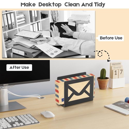 appacare Desktop Metal Mail Holder,Modern Black Letter Organizer for Desk with Cutout Envelope Design,Home and Office Envelope and Document Storage Rack (Black)