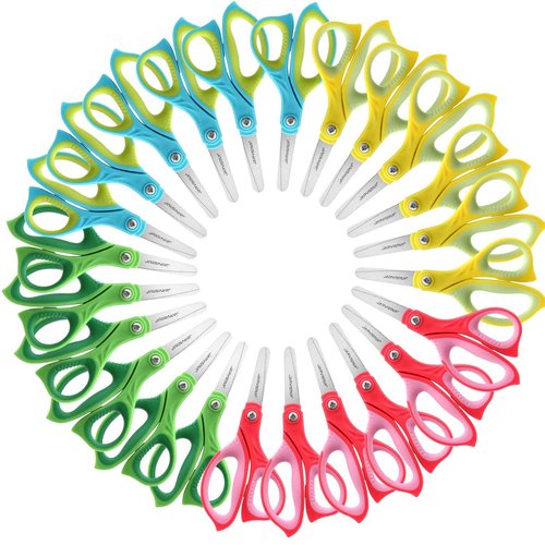 JARVISTAR 5.5" Kids Scissors, Student Scissors with Comfort Grip, Left & Right Handed Blunt Safety Scissors, Children Scissors with Cover for School Teachers Toddlers Craft Art Supplies, 24 Pack