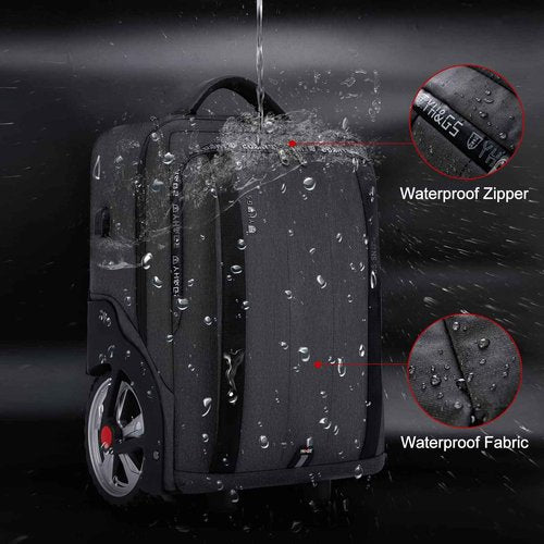 Rolling Backpack, Travel Backpack with Wheels, Rolling Backpack for Women Men, Carry on Luggage with Rolling Laptop Backpack for Work, Fit 17.3 Inch Notebook (Black)