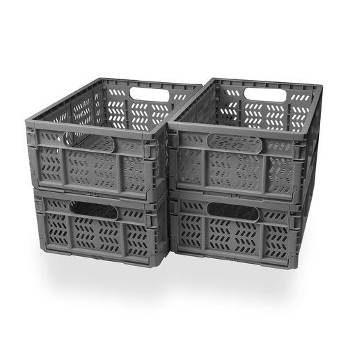 KINGSUSLAY 4-Pack Plastic Storage Crates,20L Foldable Baskets,Collapsible Crates, Baskets and Bins for Toys, Home Storage, Office Products, Christmas Gifts, Easter Eggs (Grey)