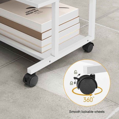 Livofloral Under Desk Printer Stand, 20.5 x 15.7 Inches Printer Table for Home Office, Printer Cart with Wheels and Storage Shelf, Rolling Industrial Printers Cart, White