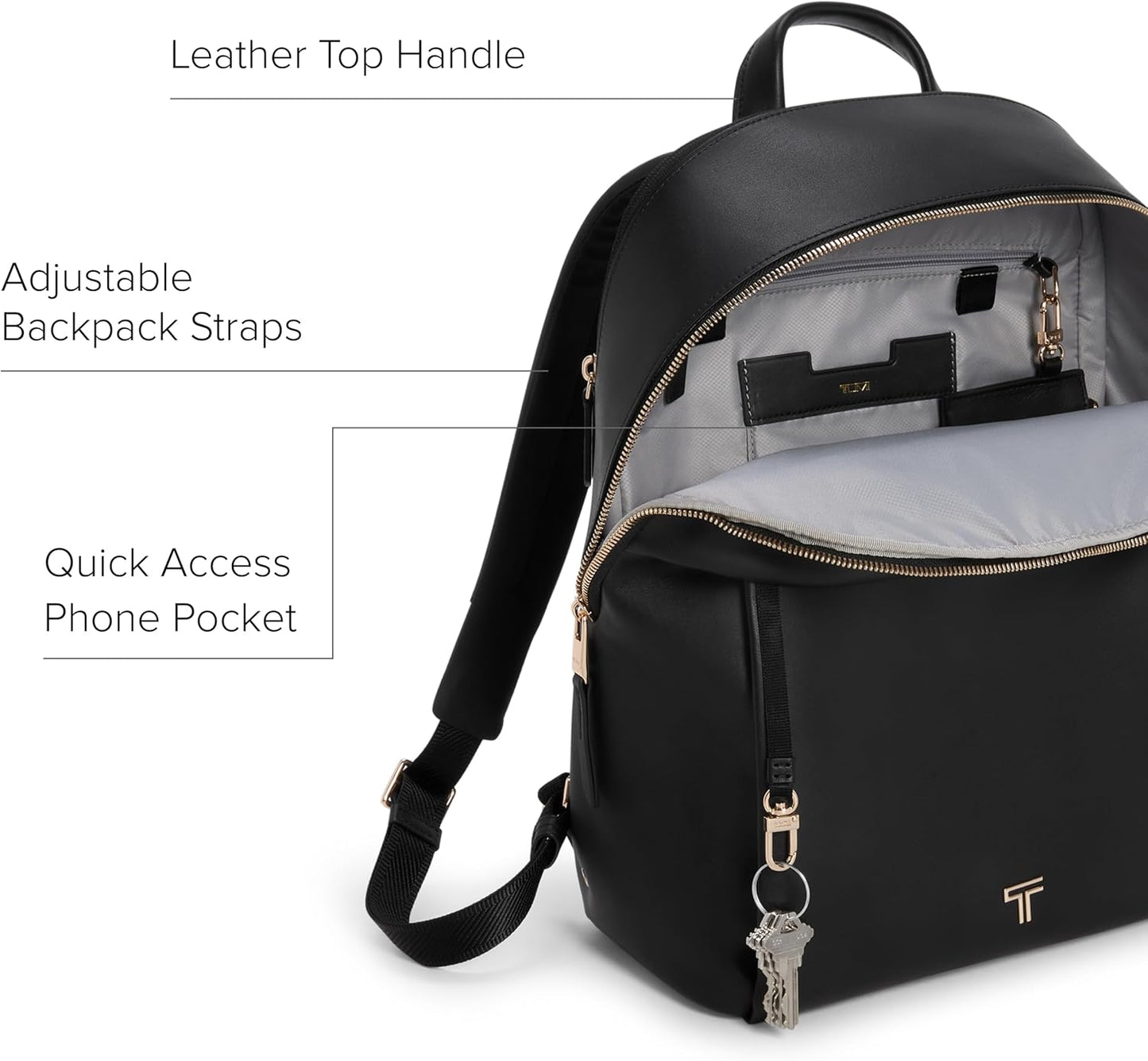 TUMI - Voyageur Holland Backpack - Women's Leather Travel Bag - Fits Up to 14" Laptop - Black with Gold Hardware