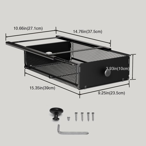 VOLDRA 2 Pack Under Desk Drawer, Metal Under Desk Organizer and Storage Heavy Duty Slide Out Drawer for Office Desk Undermount Table Drawer-Black(15" D*9.25" W*3.93" H)