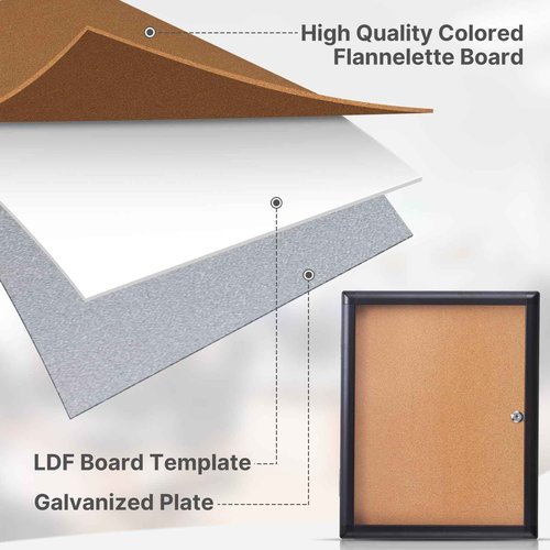 HMESRUI Outdoor Bulletin Board 20x16 Inch Enclosed Tamper-Proof Cork Notice Board with Rust-Resistant Aluminum Frame & Lock, Weatherproof for Hospital, Restaurant Kitchen, Office (Black Frame)