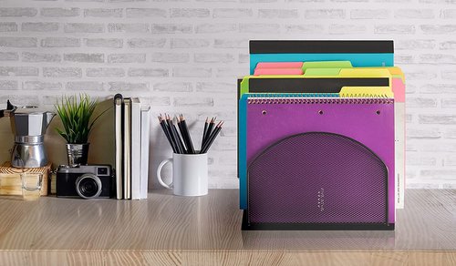 Adir Mesh Desktop File organizer - Mail Sorter Paper Folder Holder with 5 Inclined Dividers For Home Office Or Any Desktop (Black)
